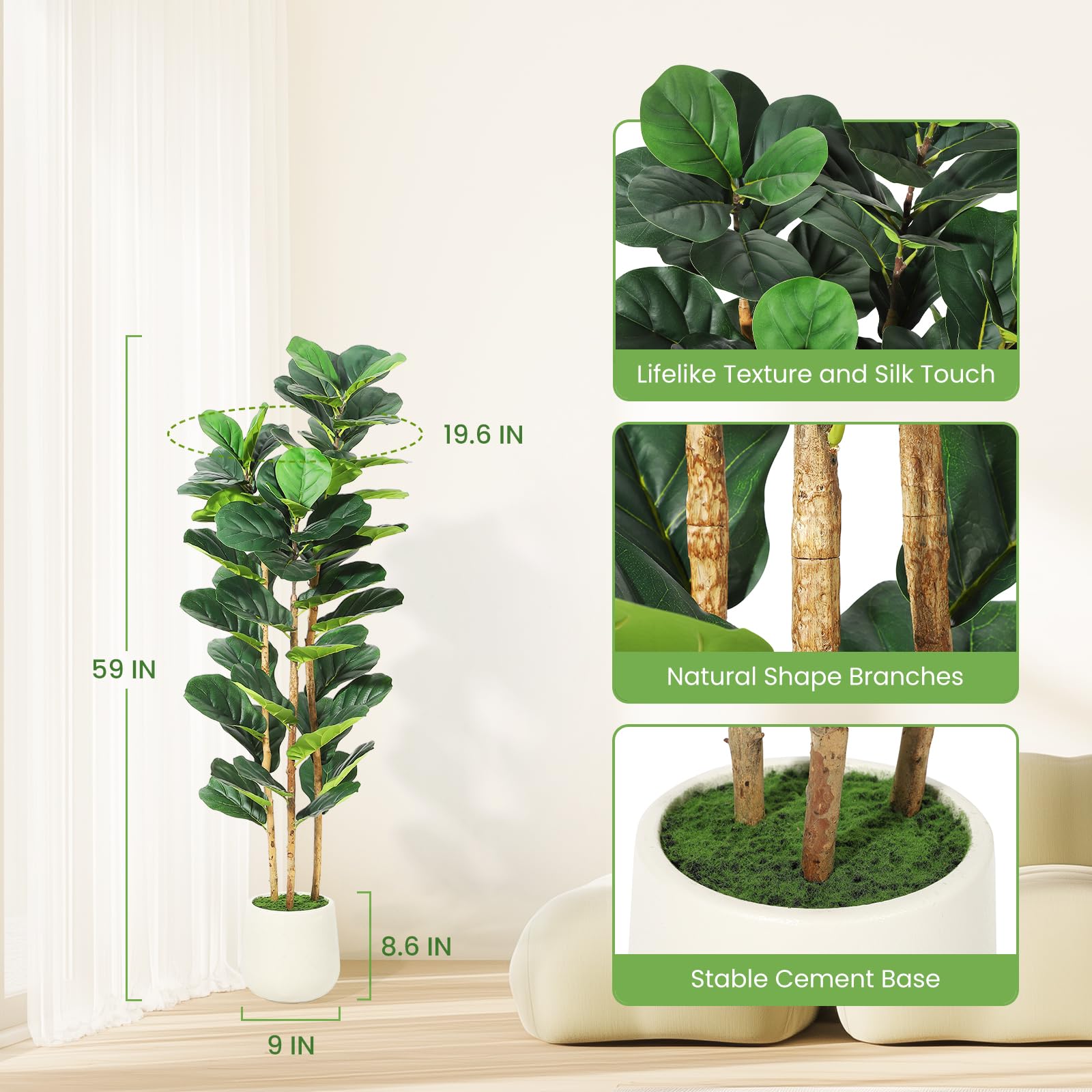 Artificial Fiddle Leaf Fig Tre - огляд і ціна Rubber Plant Ficus